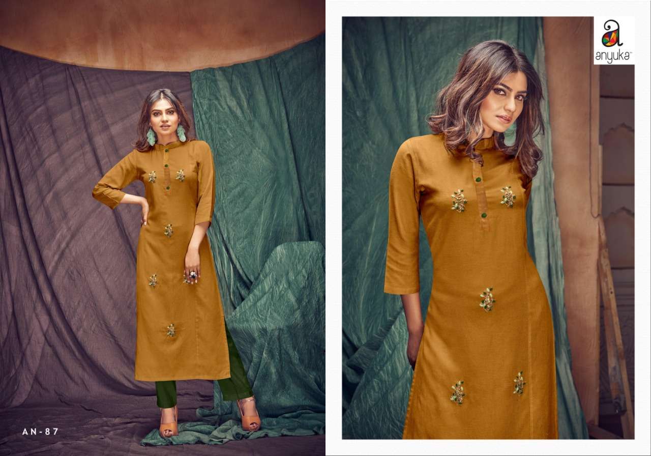 PANCHANG BY ANYUKA 82 TO 89 SERIES BEAUTIFUL COLORFUL STYLISH FANCY CASUAL WEAR & READY TO WEAR LINEN FLEX MAL COTTON KURTIS AT WHOLESALE PRICE