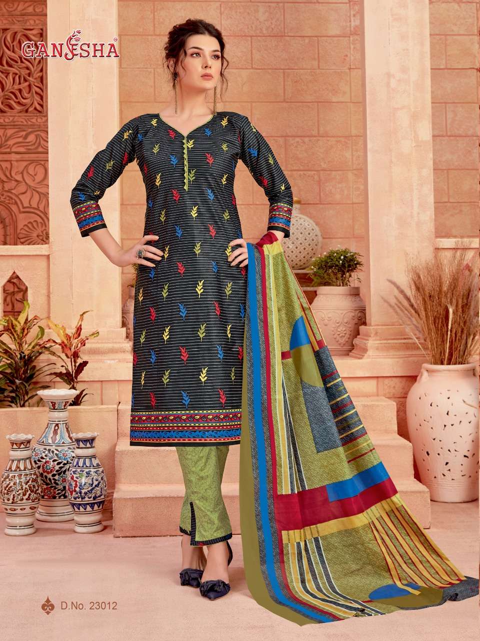 GANESHA VOL-23 BY GANESHA 23004 TO 23015 SERIES BEAUTIFUL SUITS COLORFUL STYLISH FANCY CASUAL WEAR & ETHNIC WEAR PURE COTTON PRINTED DRESSES AT WHOLESALE PRICE