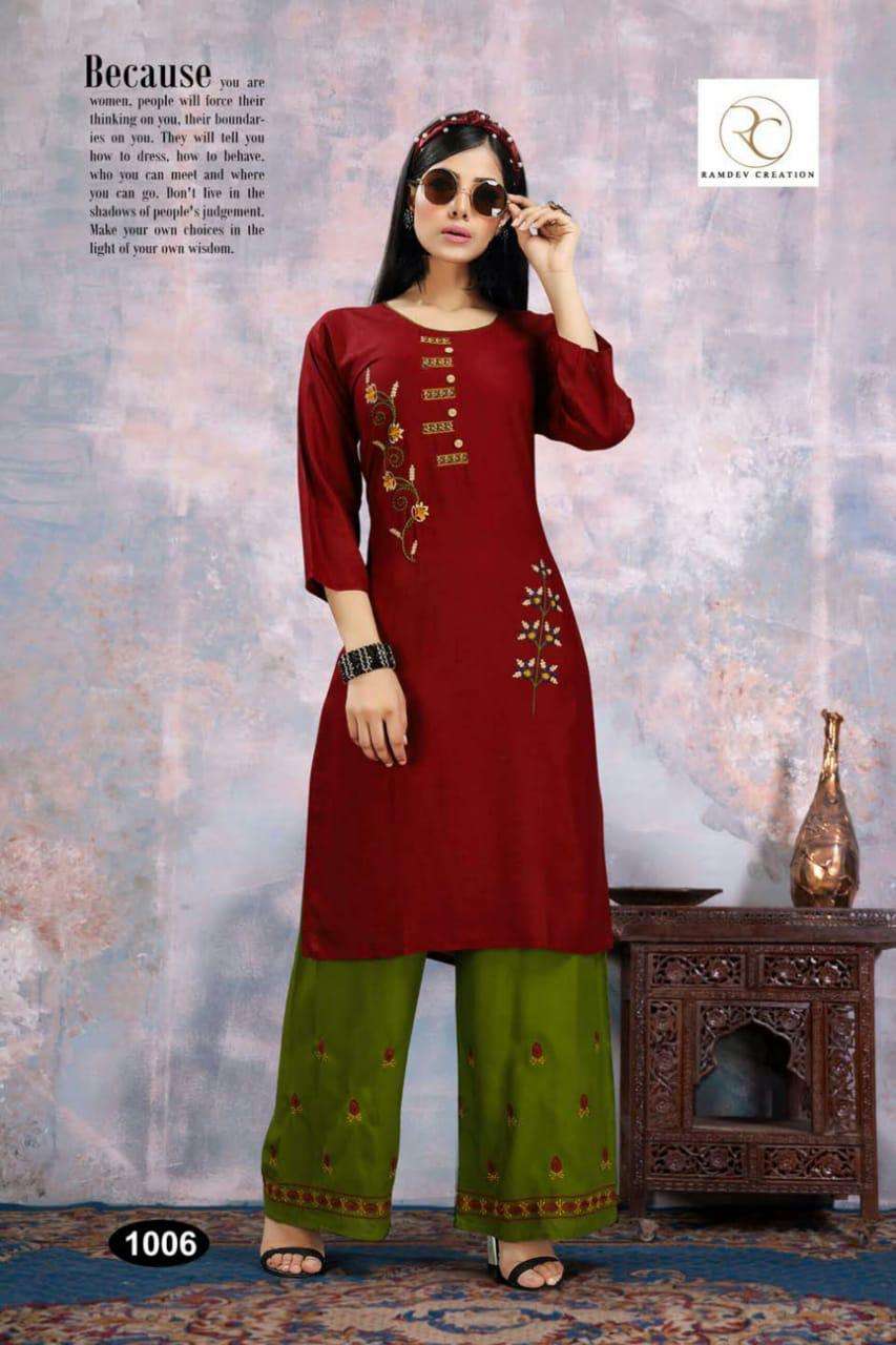 MAITRI BY RC 1001 TO 1008 SERIES BEAUTIFUL COLORFUL STYLISH FANCY CASUAL WEAR & READY TO WEAR HEAVY RAYON EMBROIDERY KURTIS AT WHOLESALE PRICE