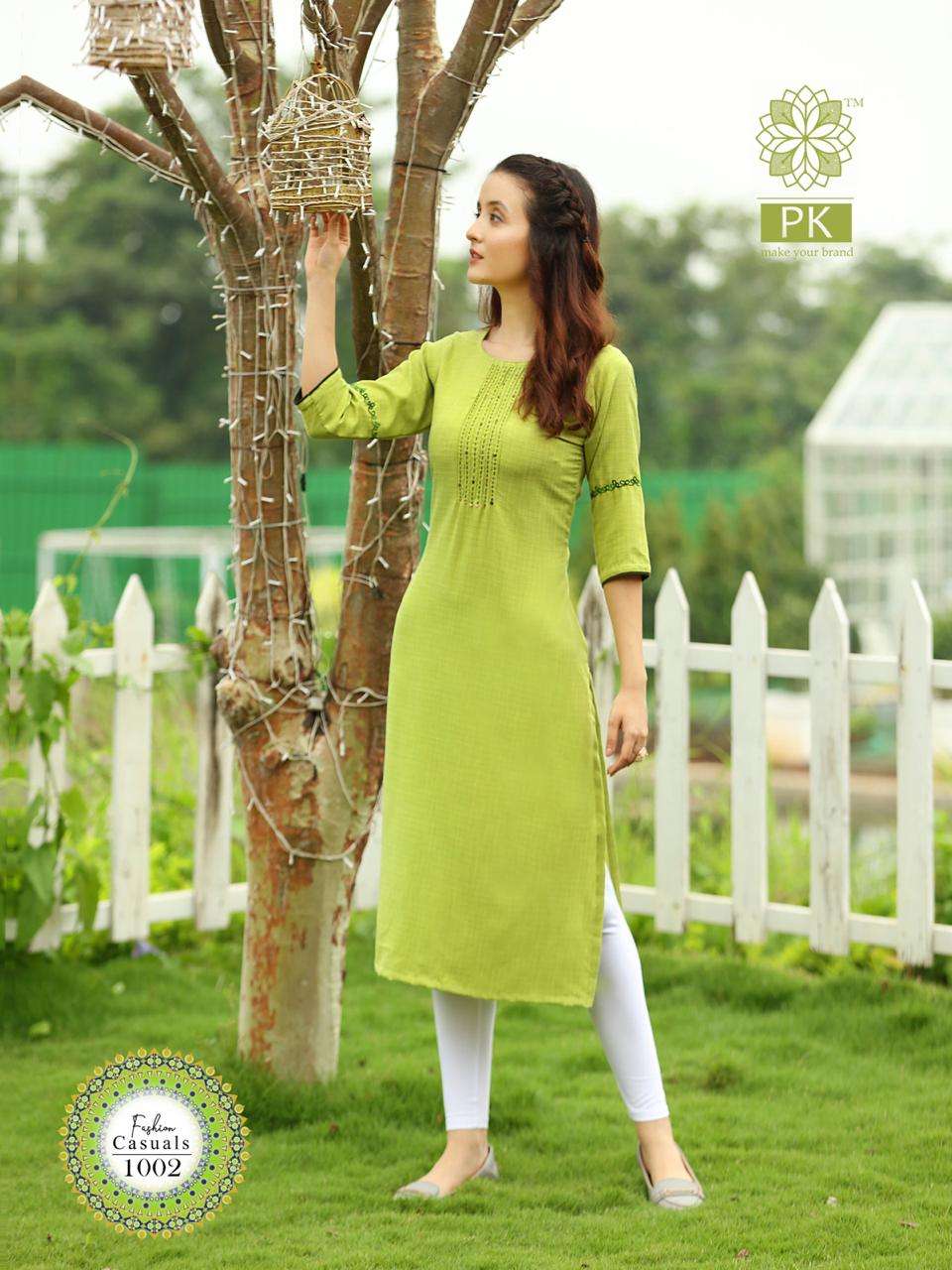 FASHION CASUAL BY PK 1001 TO 1006 SERIES BEAUTIFUL COLORFUL STYLISH FANCY CASUAL WEAR & READY TO WEAR RAYON WEAVED SMALL CHEX PRINTED KURTIS AT WHOLESALE PRICE