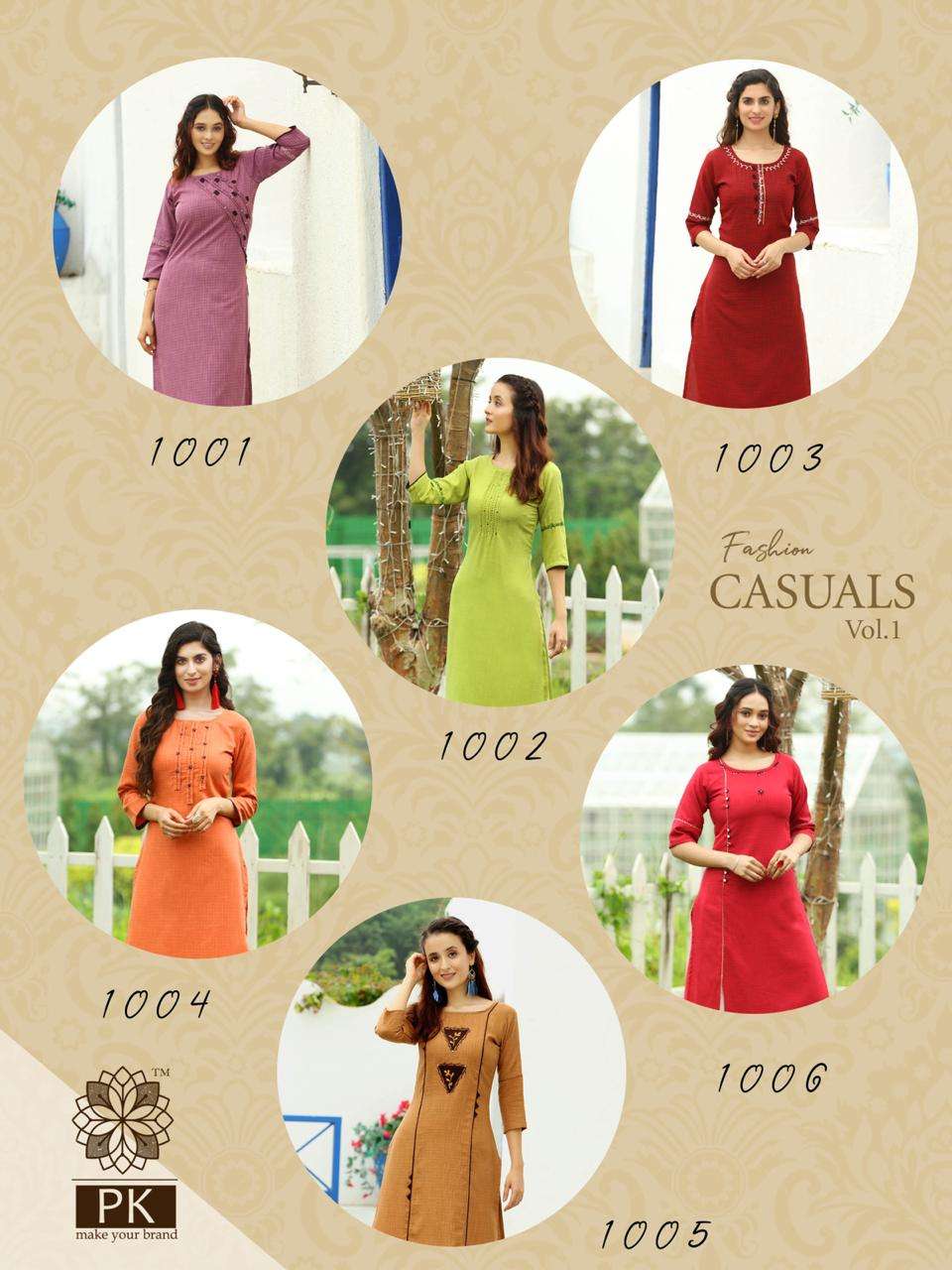 FASHION CASUAL BY PK 1001 TO 1006 SERIES BEAUTIFUL COLORFUL STYLISH FANCY CASUAL WEAR & READY TO WEAR RAYON WEAVED SMALL CHEX PRINTED KURTIS AT WHOLESALE PRICE