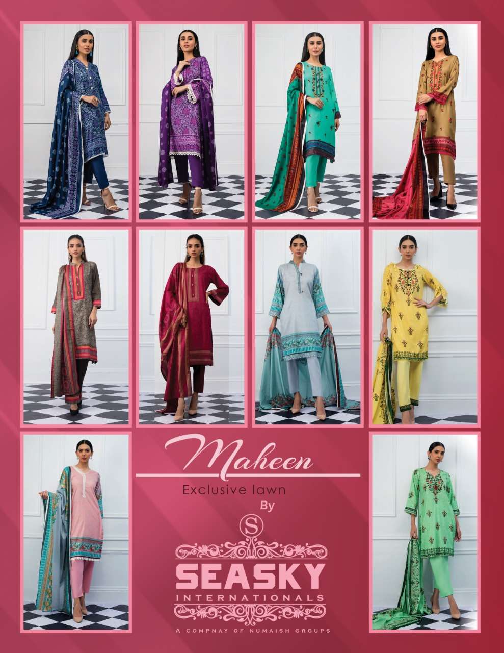 MAHEEN BY SEASKY INTERNATIONAL 01 TO 10 SERIES BEAUTIFUL SUITS COLORFUL STYLISH FANCY CASUAL WEAR & ETHNIC WEAR LAWN COTTON PRINTED DRESSES AT WHOLESALE PRICE