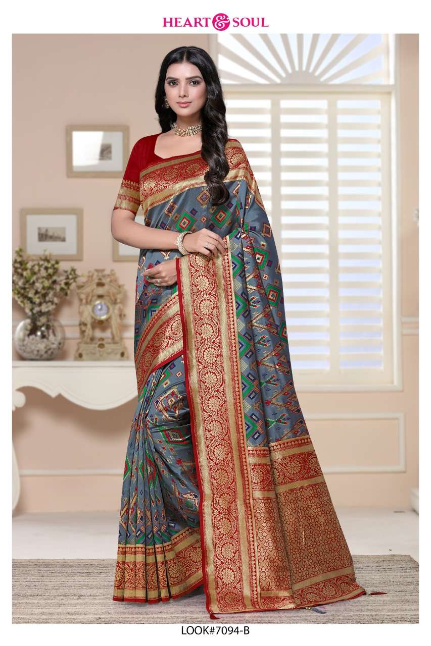 PATOLA WEAVES BY HEART AND SOUL 7094-A TO 7095-C SERIES INDIAN TRADITIONAL WEAR COLLECTION BEAUTIFUL STYLISH FANCY COLORFUL PARTY WEAR & OCCASIONAL WEAR SILK SAREES AT WHOLESALE PRICE