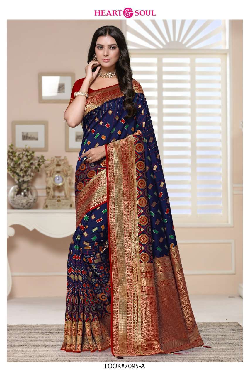 PATOLA WEAVES BY HEART AND SOUL 7094-A TO 7095-C SERIES INDIAN TRADITIONAL WEAR COLLECTION BEAUTIFUL STYLISH FANCY COLORFUL PARTY WEAR & OCCASIONAL WEAR SILK SAREES AT WHOLESALE PRICE