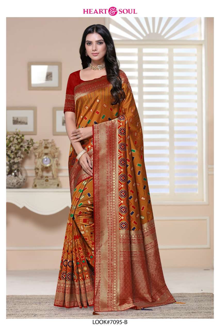 PATOLA WEAVES BY HEART AND SOUL 7094-A TO 7095-C SERIES INDIAN TRADITIONAL WEAR COLLECTION BEAUTIFUL STYLISH FANCY COLORFUL PARTY WEAR & OCCASIONAL WEAR SILK SAREES AT WHOLESALE PRICE