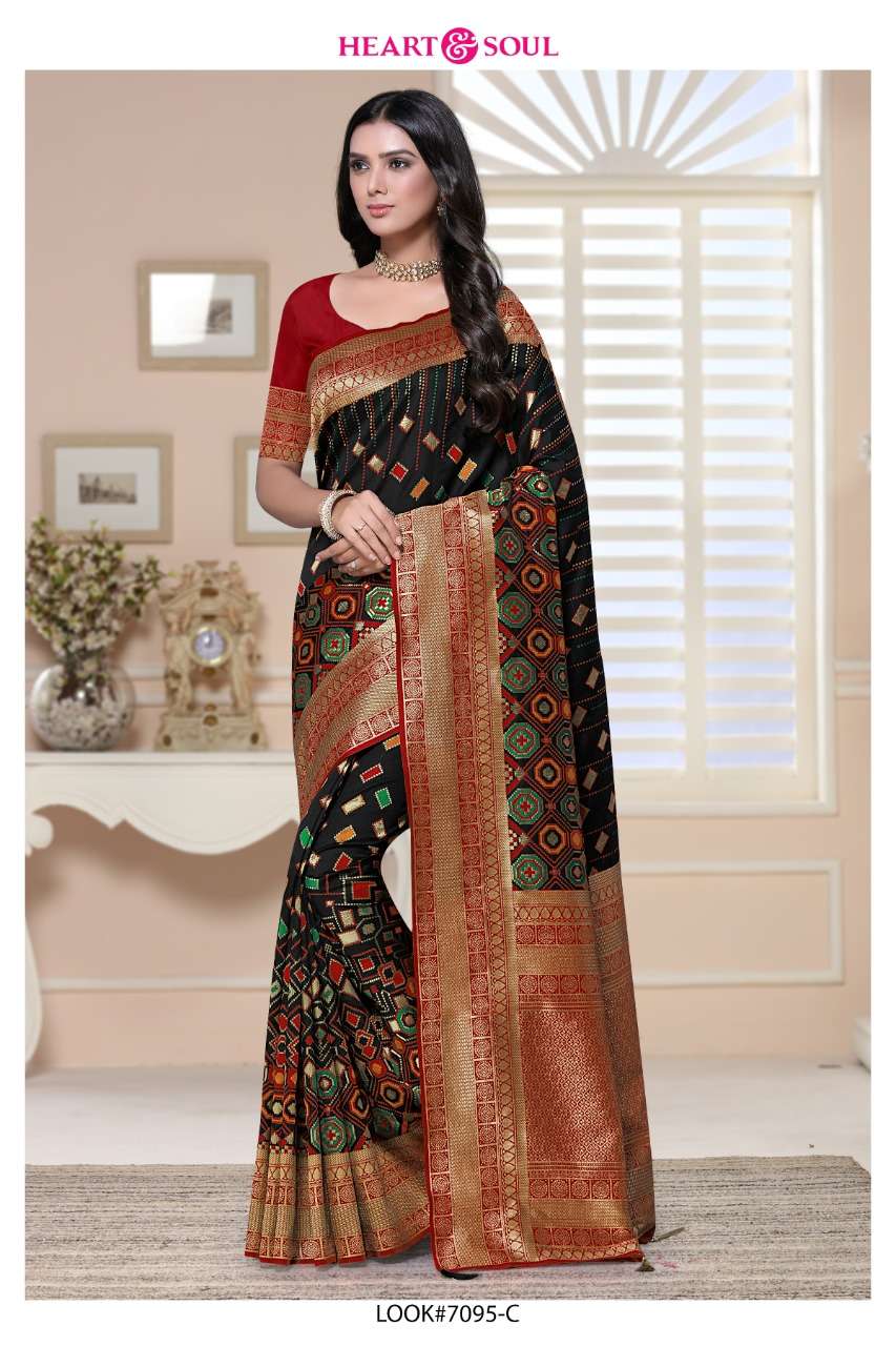 PATOLA WEAVES BY HEART AND SOUL 7094-A TO 7095-C SERIES INDIAN TRADITIONAL WEAR COLLECTION BEAUTIFUL STYLISH FANCY COLORFUL PARTY WEAR & OCCASIONAL WEAR SILK SAREES AT WHOLESALE PRICE