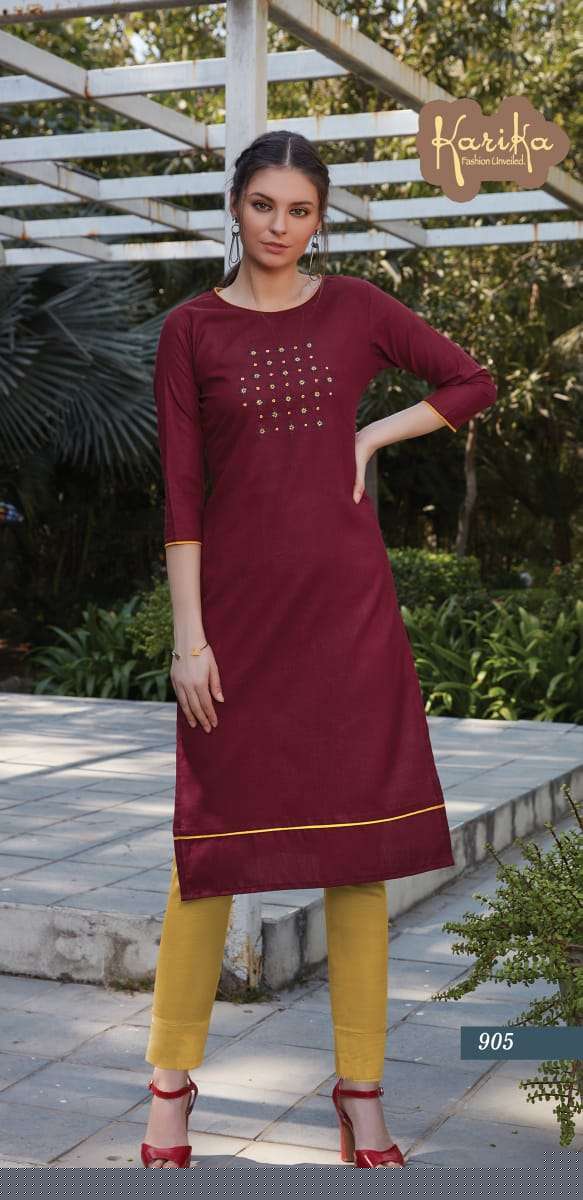 SCARLET BY KARIKA 901 TO 906 SERIES STYLISH FANCY BEAUTIFUL COLORFUL CASUAL WEAR & ETHNIC WEAR PURE RUBBY COTTON KURTIS AT WHOLESALE PRICE