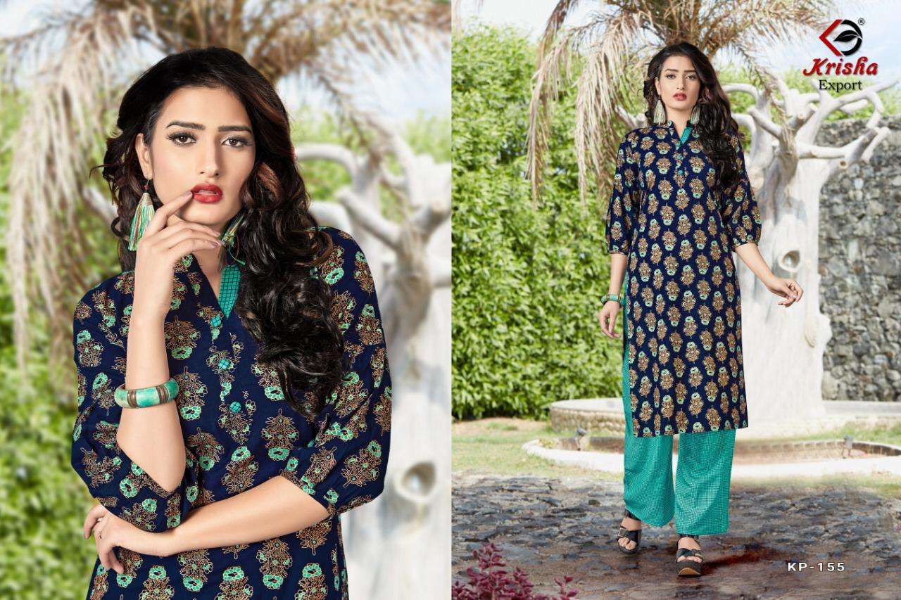 JAIMINI BY KRISHA EXPORTS 153 TO 158 SERIES STYLISH FANCY BEAUTIFUL COLORFUL CASUAL WEAR & ETHNIC WEAR HEAVY RAYON AND RAYON SLUB KURTIS WITH BOTTOM AT WHOLESALE PRICE