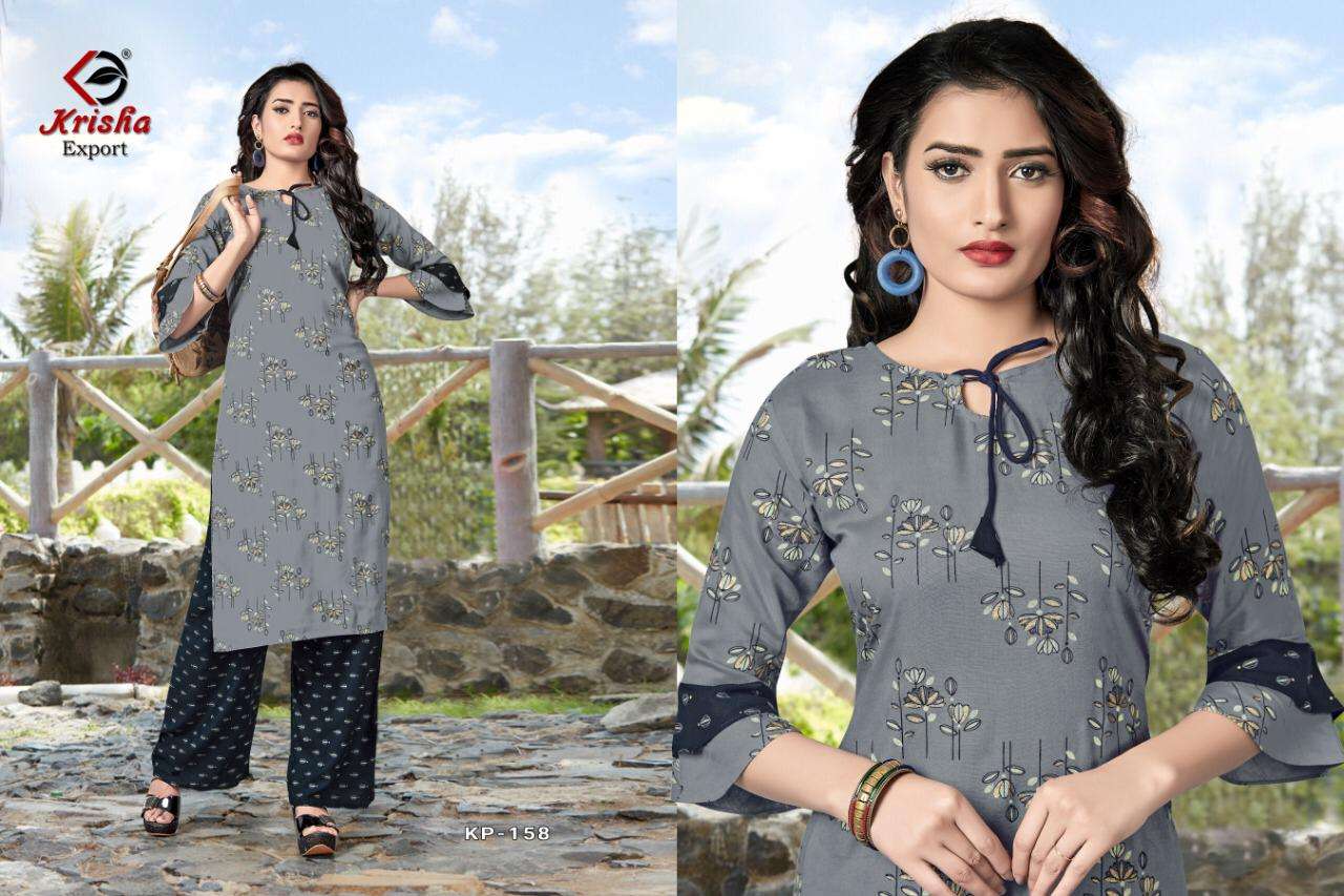 JAIMINI BY KRISHA EXPORTS 153 TO 158 SERIES STYLISH FANCY BEAUTIFUL COLORFUL CASUAL WEAR & ETHNIC WEAR HEAVY RAYON AND RAYON SLUB KURTIS WITH BOTTOM AT WHOLESALE PRICE