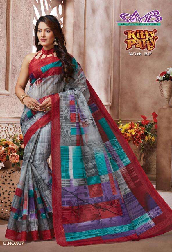 KITTY PARTY BY A.B FASHION 900 TO 917 SERIES INDIAN TRADITIONAL WEAR COLLECTION BEAUTIFUL STYLISH FANCY COLORFUL PARTY WEAR & OCCASIONAL WEAR MUL MUL COTTON PRINTED SAREES AT WHOLESALE PRICE