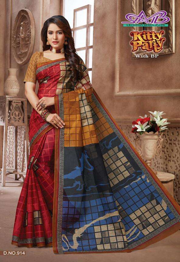 KITTY PARTY BY A.B FASHION 900 TO 917 SERIES INDIAN TRADITIONAL WEAR COLLECTION BEAUTIFUL STYLISH FANCY COLORFUL PARTY WEAR & OCCASIONAL WEAR MUL MUL COTTON PRINTED SAREES AT WHOLESALE PRICE