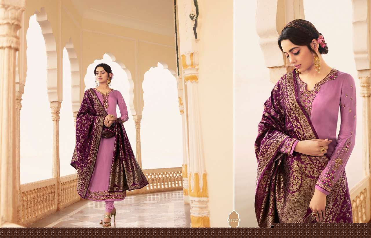 ZISA BANARAS VOL-8 BY MEERA TRENDZ 11721 TO 11725 SERIES BEAUTIFUL STYLISH DESIGNER PRINTED AND EMBROIDERED PARTY WEAR OCCASIONAL WEAR SATIN GEORGETTE DRESSES AT WHOLESALE PRICE