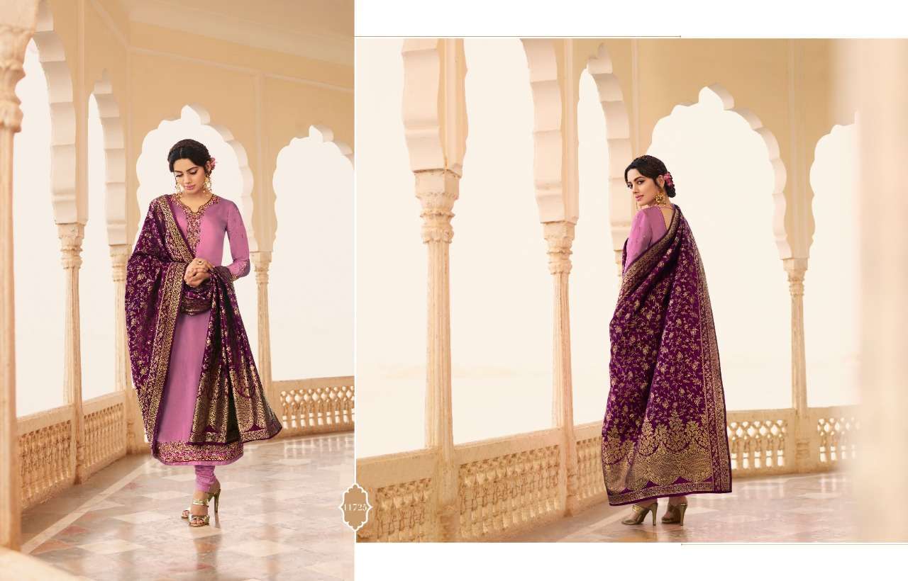ZISA BANARAS VOL-8 BY MEERA TRENDZ 11721 TO 11725 SERIES BEAUTIFUL STYLISH DESIGNER PRINTED AND EMBROIDERED PARTY WEAR OCCASIONAL WEAR SATIN GEORGETTE DRESSES AT WHOLESALE PRICE