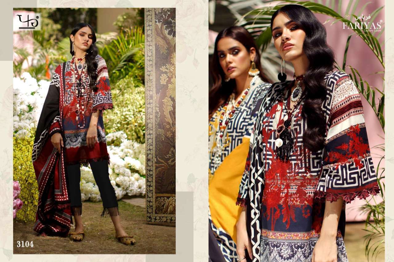 SANA SAFINAZ BY FARIYAS LAWN 3101 TO 3106 SERIES BEAUTIFUL STYLISH DESIGNER PRINTED AND EMBROIDERED PARTY WEAR OCCASIONAL WEAR PURE LAWN COTTON DIGITAL PRINTED DRESSES AT WHOLESALE PRICE