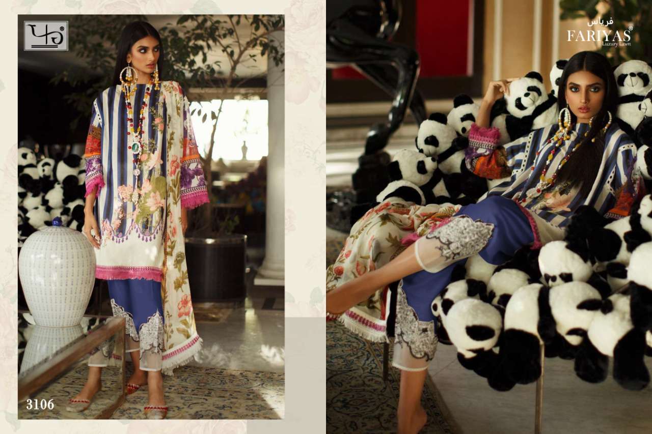 SANA SAFINAZ BY FARIYAS LAWN 3101 TO 3106 SERIES BEAUTIFUL STYLISH DESIGNER PRINTED AND EMBROIDERED PARTY WEAR OCCASIONAL WEAR PURE LAWN COTTON DIGITAL PRINTED DRESSES AT WHOLESALE PRICE