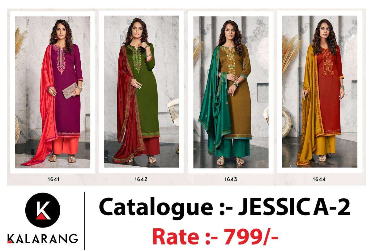 JESSICA VOL-2 BY KALARANG 1641 TO 1644 SERIES DESIGNER SUITS COLLECTION BEAUTIFUL STYLISH FANCY COLORFUL PARTY WEAR & OCCASIONAL WEAR JAM SILK COTTON WITH EMBROIDERY DRESSES AT WHOLESALE PRICE