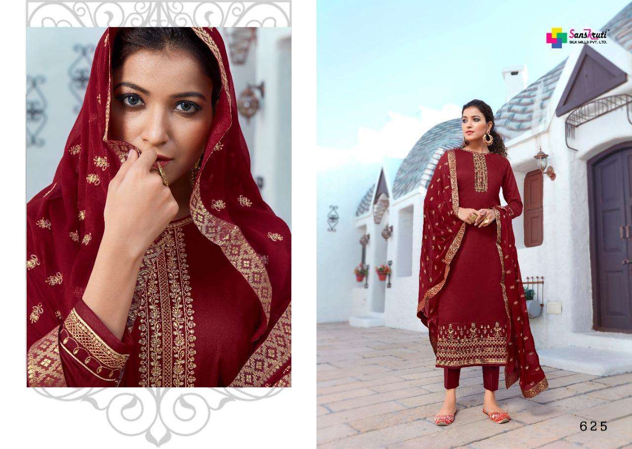 KISHNA VOL-4 BY SANSKRUTI SILK MILS 625 TO 630 SERIES SHARARA SUITS BEAUTIFUL STYLISH FANCY COLORFUL PARTY WEAR & OCCASIONAL WEAR JAM SILK WITH EMBROIDERY DRESSES AT WHOLESALE PRICE