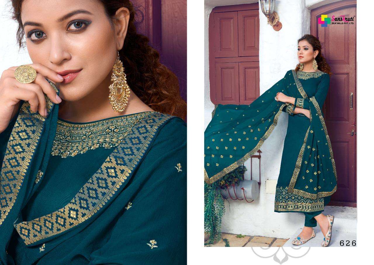 KISHNA VOL-4 BY SANSKRUTI SILK MILS 625 TO 630 SERIES SHARARA SUITS BEAUTIFUL STYLISH FANCY COLORFUL PARTY WEAR & OCCASIONAL WEAR JAM SILK WITH EMBROIDERY DRESSES AT WHOLESALE PRICE