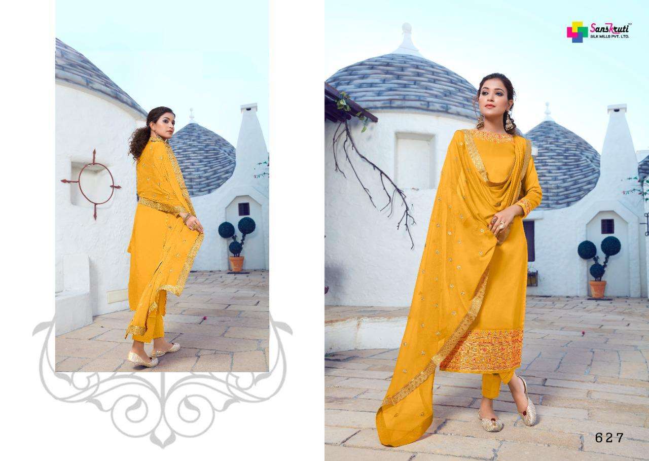 KISHNA VOL-4 BY SANSKRUTI SILK MILS 625 TO 630 SERIES SHARARA SUITS BEAUTIFUL STYLISH FANCY COLORFUL PARTY WEAR & OCCASIONAL WEAR JAM SILK WITH EMBROIDERY DRESSES AT WHOLESALE PRICE