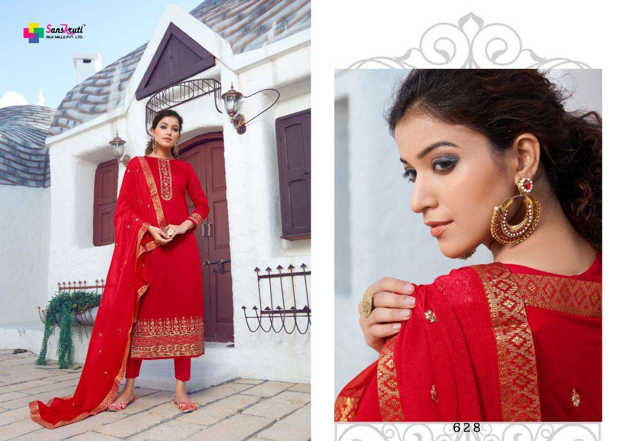 KISHNA VOL-4 BY SANSKRUTI SILK MILS 625 TO 630 SERIES SHARARA SUITS BEAUTIFUL STYLISH FANCY COLORFUL PARTY WEAR & OCCASIONAL WEAR JAM SILK WITH EMBROIDERY DRESSES AT WHOLESALE PRICE