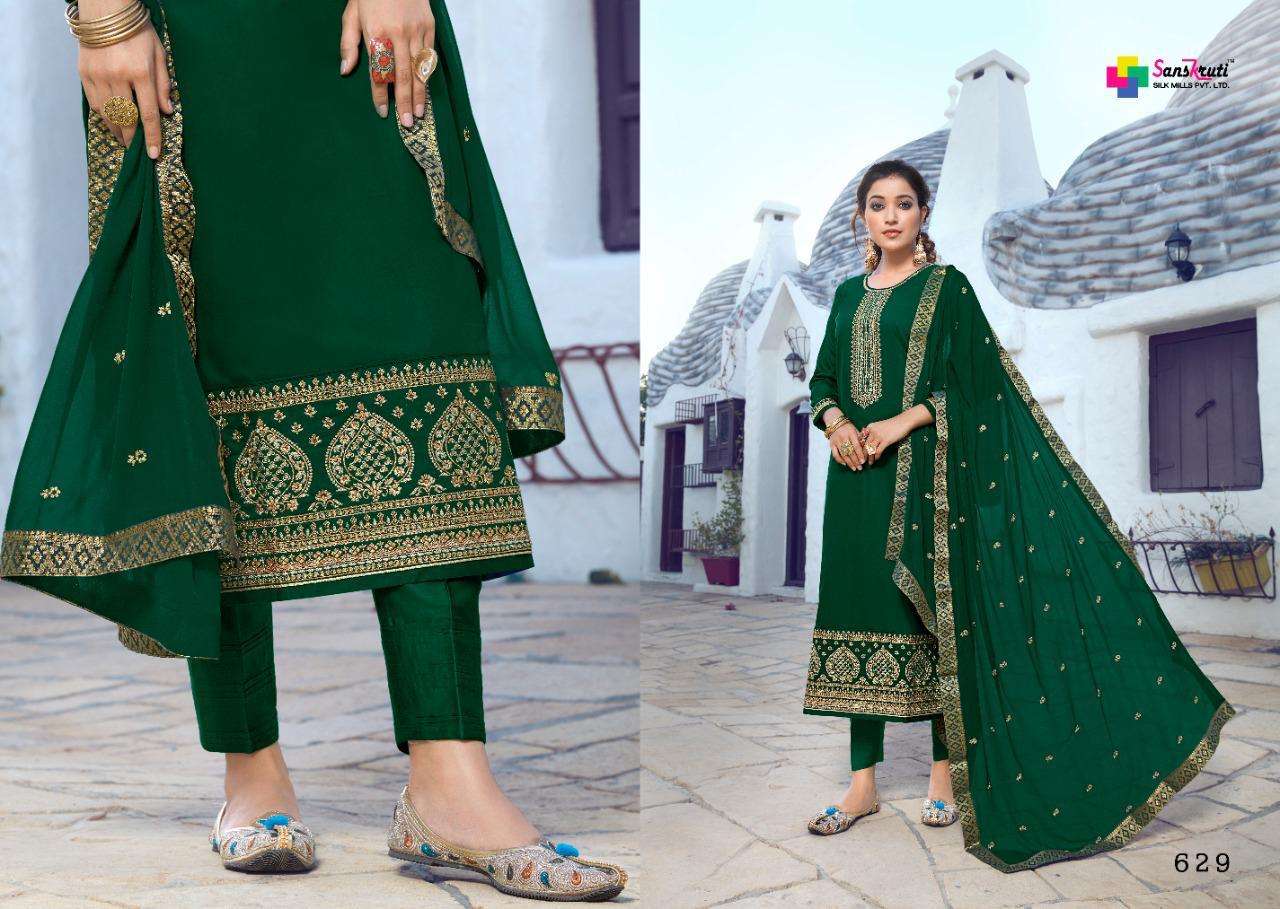 KISHNA VOL-4 BY SANSKRUTI SILK MILS 625 TO 630 SERIES SHARARA SUITS BEAUTIFUL STYLISH FANCY COLORFUL PARTY WEAR & OCCASIONAL WEAR JAM SILK WITH EMBROIDERY DRESSES AT WHOLESALE PRICE