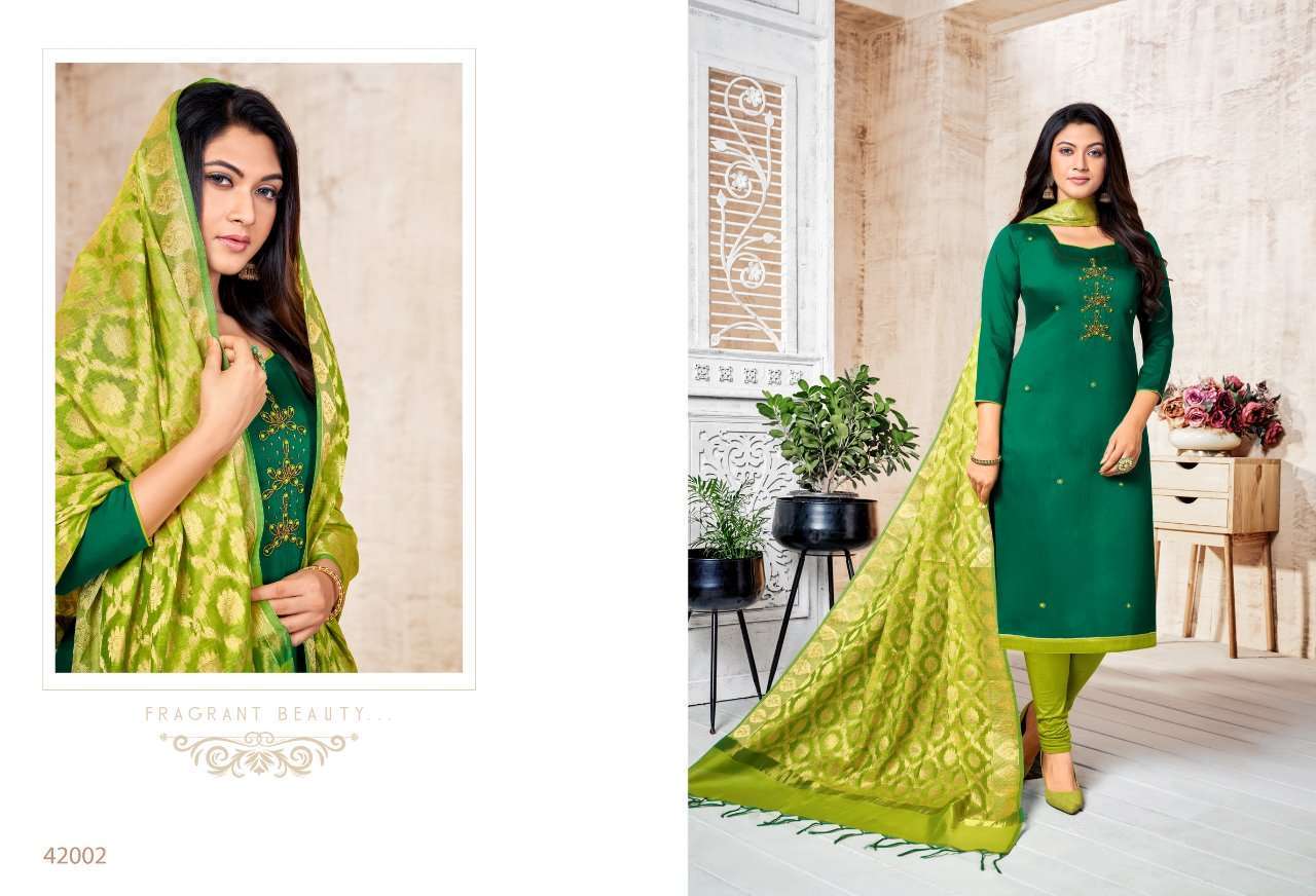LIFE LINE BY KAPIL TEX 42001 TO 42012 SERIES BEAUTIFUL PATIYALA SUITS STYLISH FANCY COLORFUL PARTY WEAR & OCCASIONAL WEAR LONG SLUB WITH HANDWORK PRINTED DRESSES AT WHOLESALE PRICE