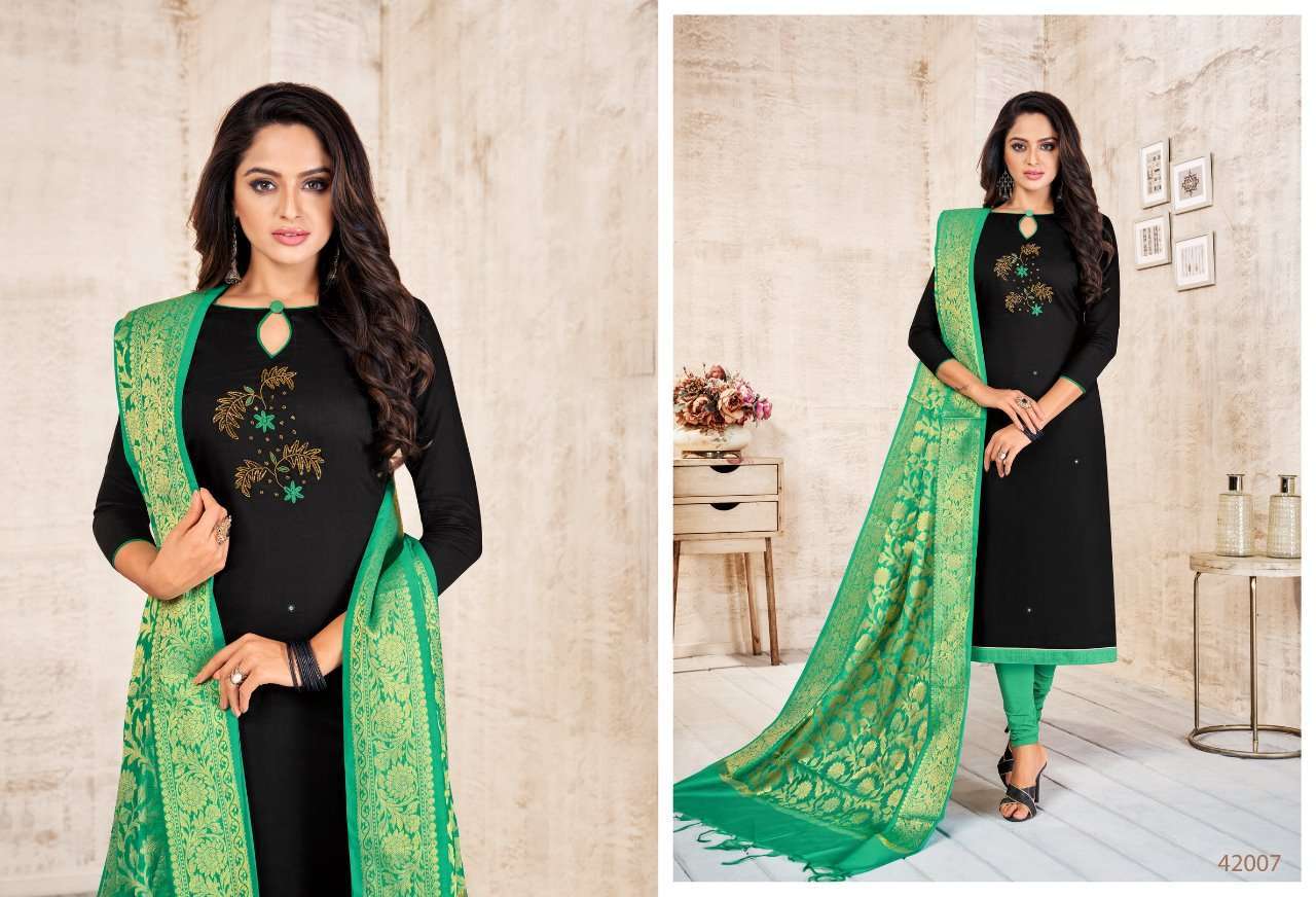 LIFE LINE BY KAPIL TEX 42001 TO 42012 SERIES BEAUTIFUL PATIYALA SUITS STYLISH FANCY COLORFUL PARTY WEAR & OCCASIONAL WEAR LONG SLUB WITH HANDWORK PRINTED DRESSES AT WHOLESALE PRICE