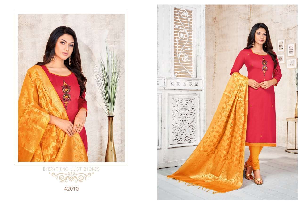 LIFE LINE BY KAPIL TEX 42001 TO 42012 SERIES BEAUTIFUL PATIYALA SUITS STYLISH FANCY COLORFUL PARTY WEAR & OCCASIONAL WEAR LONG SLUB WITH HANDWORK PRINTED DRESSES AT WHOLESALE PRICE