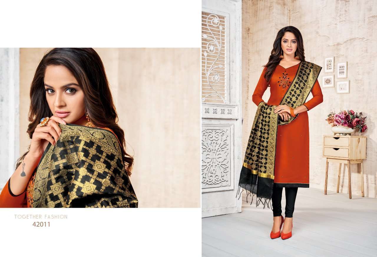 LIFE LINE BY KAPIL TEX 42001 TO 42012 SERIES BEAUTIFUL PATIYALA SUITS STYLISH FANCY COLORFUL PARTY WEAR & OCCASIONAL WEAR LONG SLUB WITH HANDWORK PRINTED DRESSES AT WHOLESALE PRICE