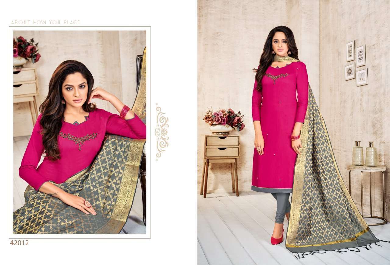 LIFE LINE BY KAPIL TEX 42001 TO 42012 SERIES BEAUTIFUL PATIYALA SUITS STYLISH FANCY COLORFUL PARTY WEAR & OCCASIONAL WEAR LONG SLUB WITH HANDWORK PRINTED DRESSES AT WHOLESALE PRICE