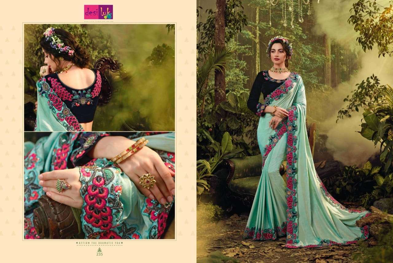 PREM RIVAAZ VOL-7 BY DESI LUK 234 TO 248 SERIES INDIAN TRADITIONAL WEAR COLLECTION BEAUTIFUL STYLISH FANCY COLORFUL PARTY WEAR & OCCASIONAL WEAR FANCY EMBROIDERED SAREES AT WHOLESALE PRICE