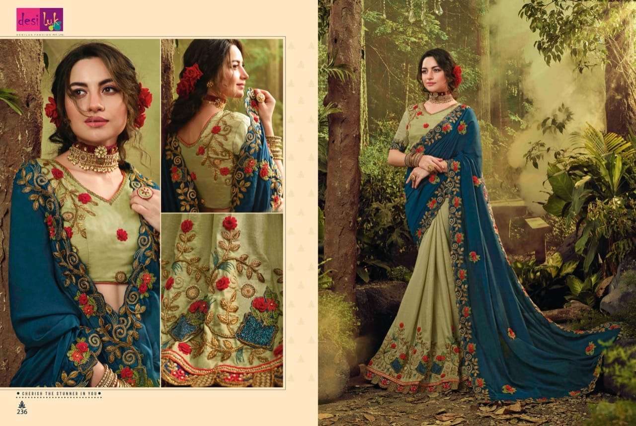 PREM RIVAAZ VOL-7 BY DESI LUK 234 TO 248 SERIES INDIAN TRADITIONAL WEAR COLLECTION BEAUTIFUL STYLISH FANCY COLORFUL PARTY WEAR & OCCASIONAL WEAR FANCY EMBROIDERED SAREES AT WHOLESALE PRICE