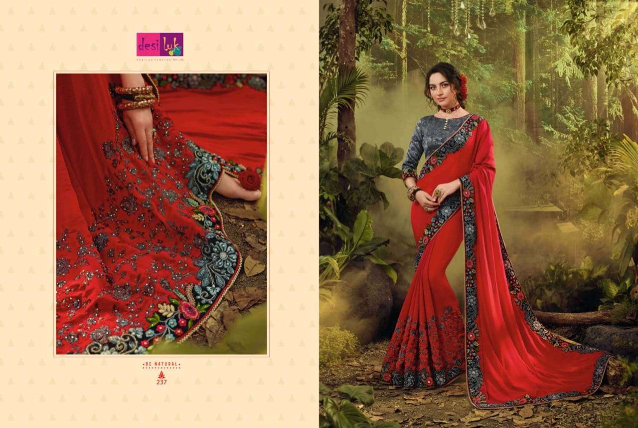 PREM RIVAAZ VOL-7 BY DESI LUK 234 TO 248 SERIES INDIAN TRADITIONAL WEAR COLLECTION BEAUTIFUL STYLISH FANCY COLORFUL PARTY WEAR & OCCASIONAL WEAR FANCY EMBROIDERED SAREES AT WHOLESALE PRICE