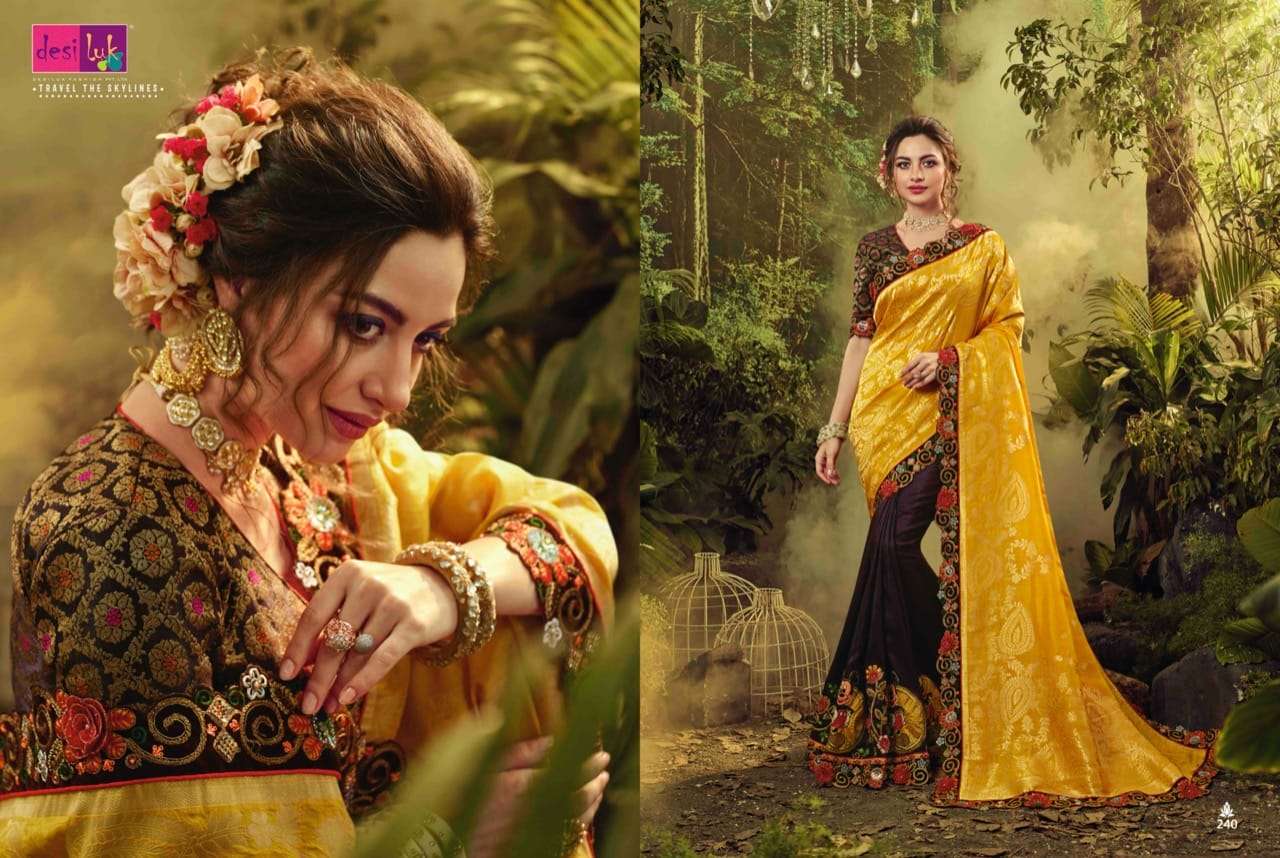 PREM RIVAAZ VOL-7 BY DESI LUK 234 TO 248 SERIES INDIAN TRADITIONAL WEAR COLLECTION BEAUTIFUL STYLISH FANCY COLORFUL PARTY WEAR & OCCASIONAL WEAR FANCY EMBROIDERED SAREES AT WHOLESALE PRICE