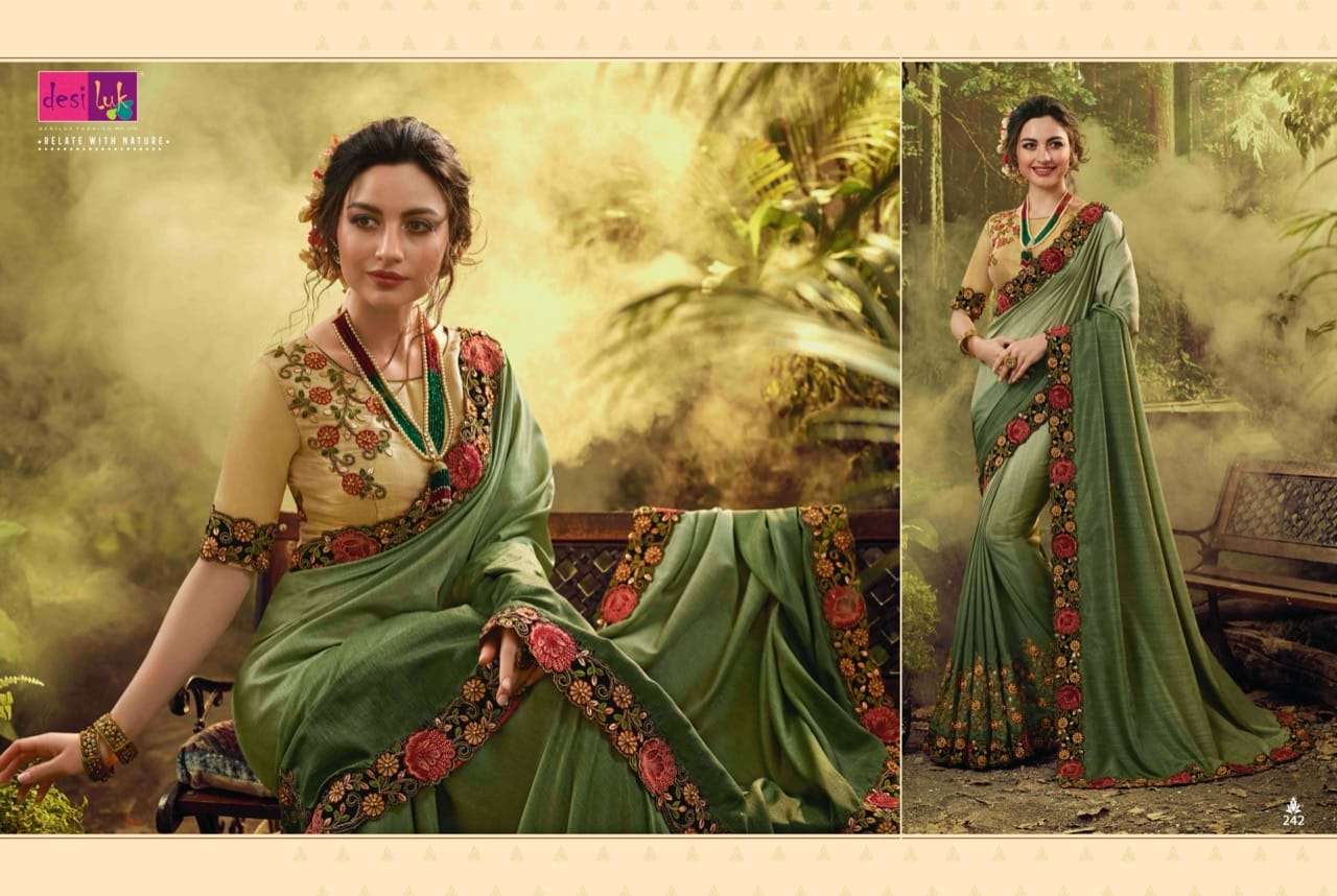 PREM RIVAAZ VOL-7 BY DESI LUK 234 TO 248 SERIES INDIAN TRADITIONAL WEAR COLLECTION BEAUTIFUL STYLISH FANCY COLORFUL PARTY WEAR & OCCASIONAL WEAR FANCY EMBROIDERED SAREES AT WHOLESALE PRICE