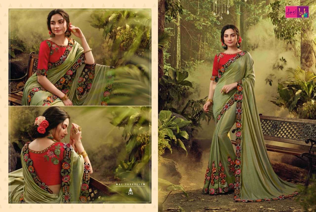 PREM RIVAAZ VOL-7 BY DESI LUK 234 TO 248 SERIES INDIAN TRADITIONAL WEAR COLLECTION BEAUTIFUL STYLISH FANCY COLORFUL PARTY WEAR & OCCASIONAL WEAR FANCY EMBROIDERED SAREES AT WHOLESALE PRICE