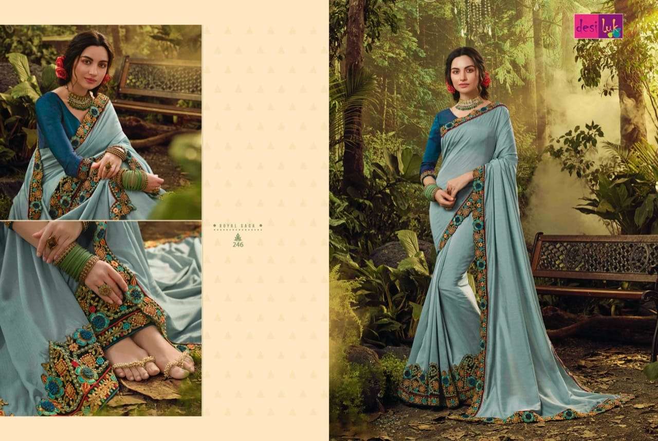 PREM RIVAAZ VOL-7 BY DESI LUK 234 TO 248 SERIES INDIAN TRADITIONAL WEAR COLLECTION BEAUTIFUL STYLISH FANCY COLORFUL PARTY WEAR & OCCASIONAL WEAR FANCY EMBROIDERED SAREES AT WHOLESALE PRICE