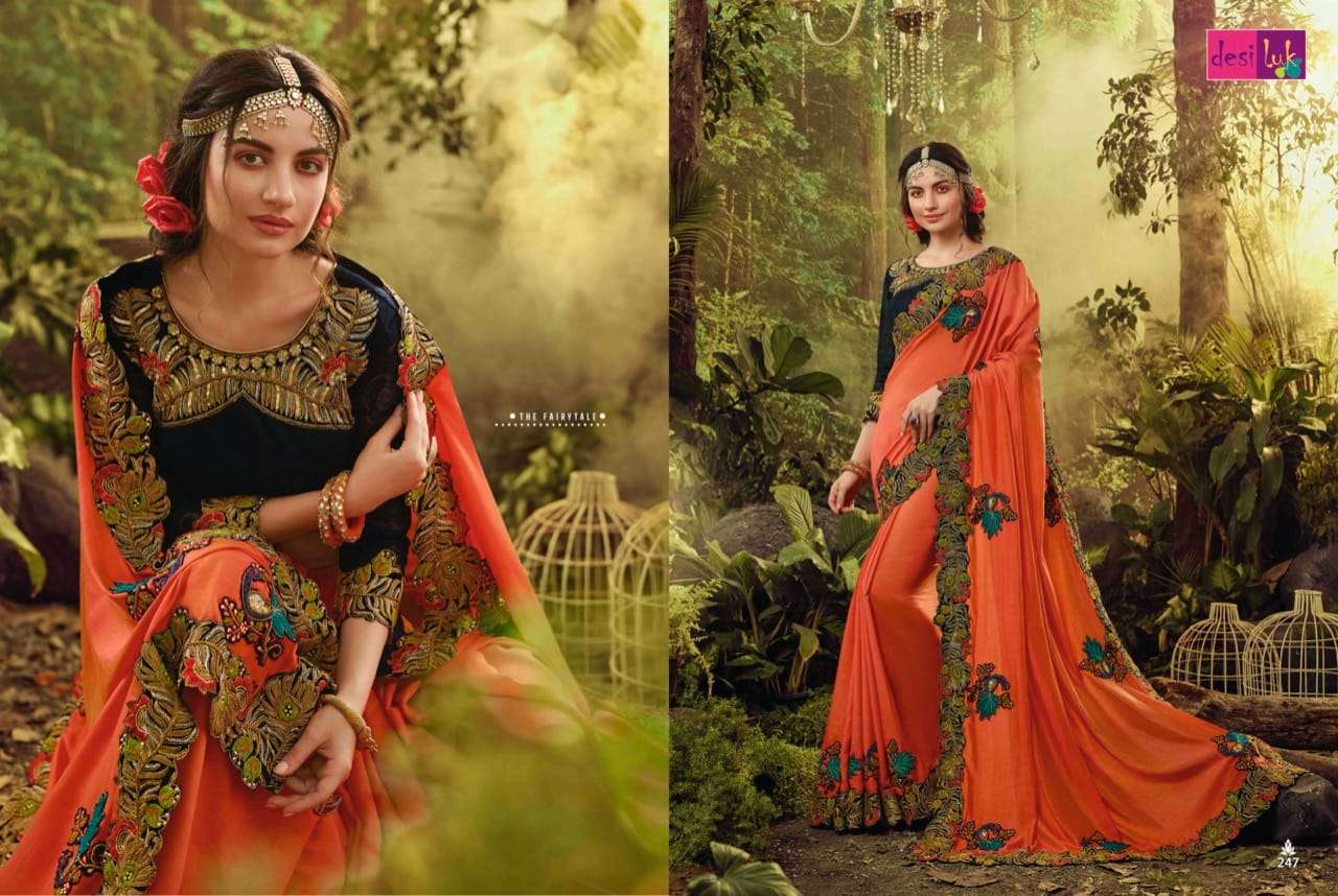 PREM RIVAAZ VOL-7 BY DESI LUK 234 TO 248 SERIES INDIAN TRADITIONAL WEAR COLLECTION BEAUTIFUL STYLISH FANCY COLORFUL PARTY WEAR & OCCASIONAL WEAR FANCY EMBROIDERED SAREES AT WHOLESALE PRICE