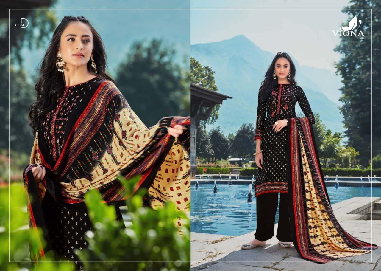 FIZA BY VIONA SUITS 1001 TO 1008 SERIES BEAUTIFUL PATIYALA SUITS STYLISH FANCY COLORFUL PARTY WEAR & OCCASIONAL WEAR PURE PASHMINA WITH WORK PRINTED DRESSES AT WHOLESALE PRICE