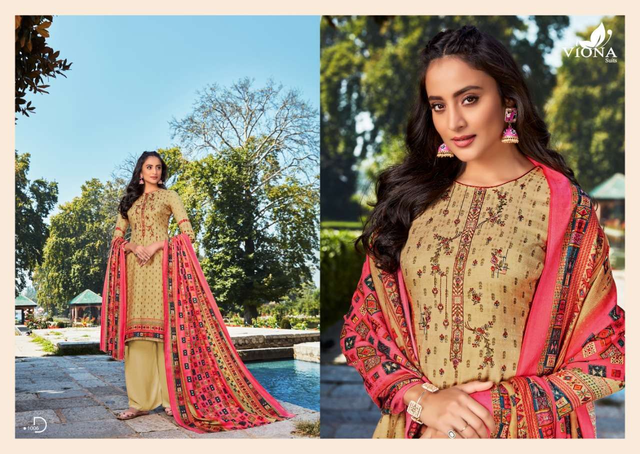FIZA BY VIONA SUITS 1001 TO 1008 SERIES BEAUTIFUL PATIYALA SUITS STYLISH FANCY COLORFUL PARTY WEAR & OCCASIONAL WEAR PURE PASHMINA WITH WORK PRINTED DRESSES AT WHOLESALE PRICE