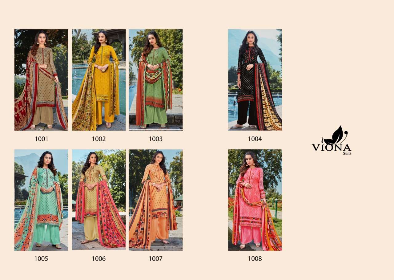 FIZA BY VIONA SUITS 1001 TO 1008 SERIES BEAUTIFUL PATIYALA SUITS STYLISH FANCY COLORFUL PARTY WEAR & OCCASIONAL WEAR PURE PASHMINA WITH WORK PRINTED DRESSES AT WHOLESALE PRICE