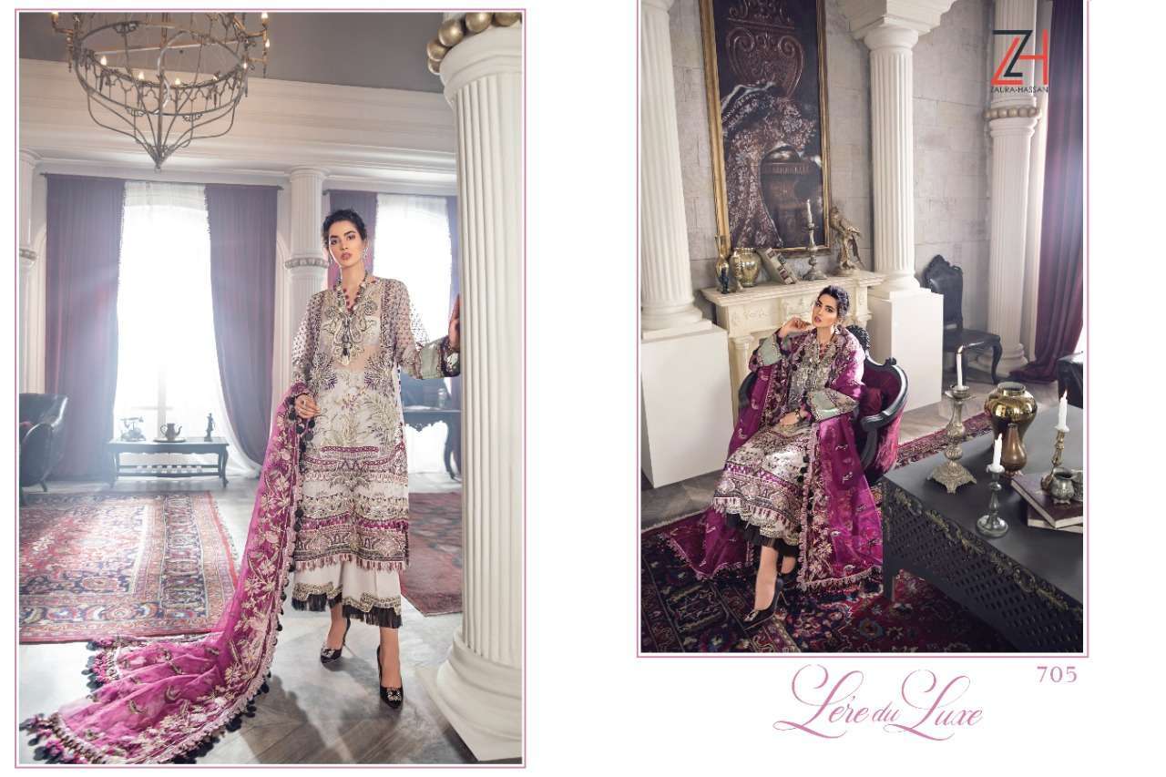 LEREDU LUXE BY ZAURA HASSAN 702 TO 705 SERIES BEAUTIFUL PATIYALA SUITS STYLISH FANCY COLORFUL PARTY WEAR & OCCASIONAL WEAR HEAVY BUTTERFLY NET WITH EMBROIDERY DRESSES AT WHOLESALE PRICE