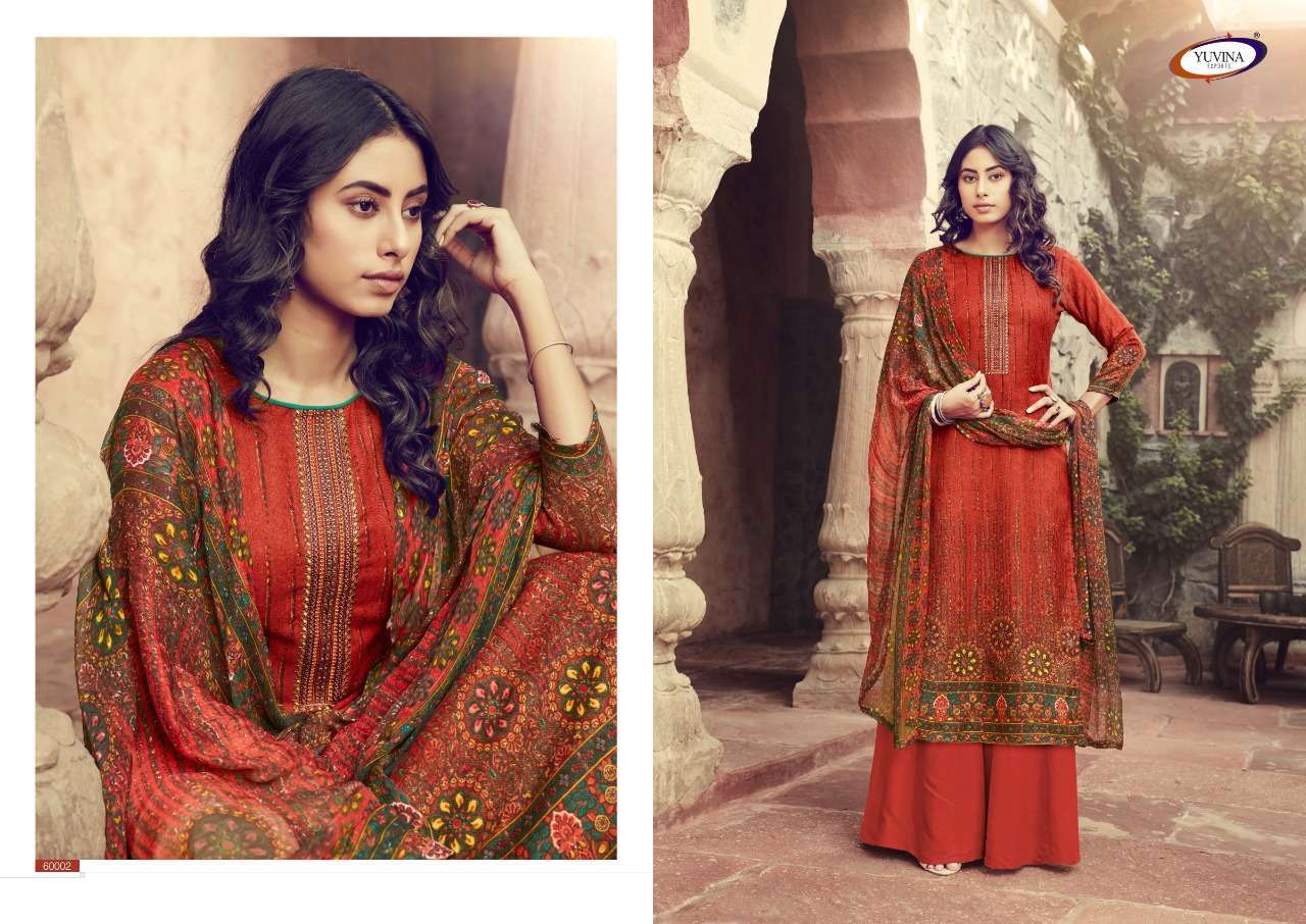 WINTERGLAM BY YUVINA EXPORT 6001 TO 6008 SERIES BEAUTIFUL PATIYALA SUITS STYLISH FANCY COLORFUL PARTY WEAR & OCCASIONAL WEAR PASHMINA DOBBY PRINTED DRESSES AT WHOLESALE PRICE