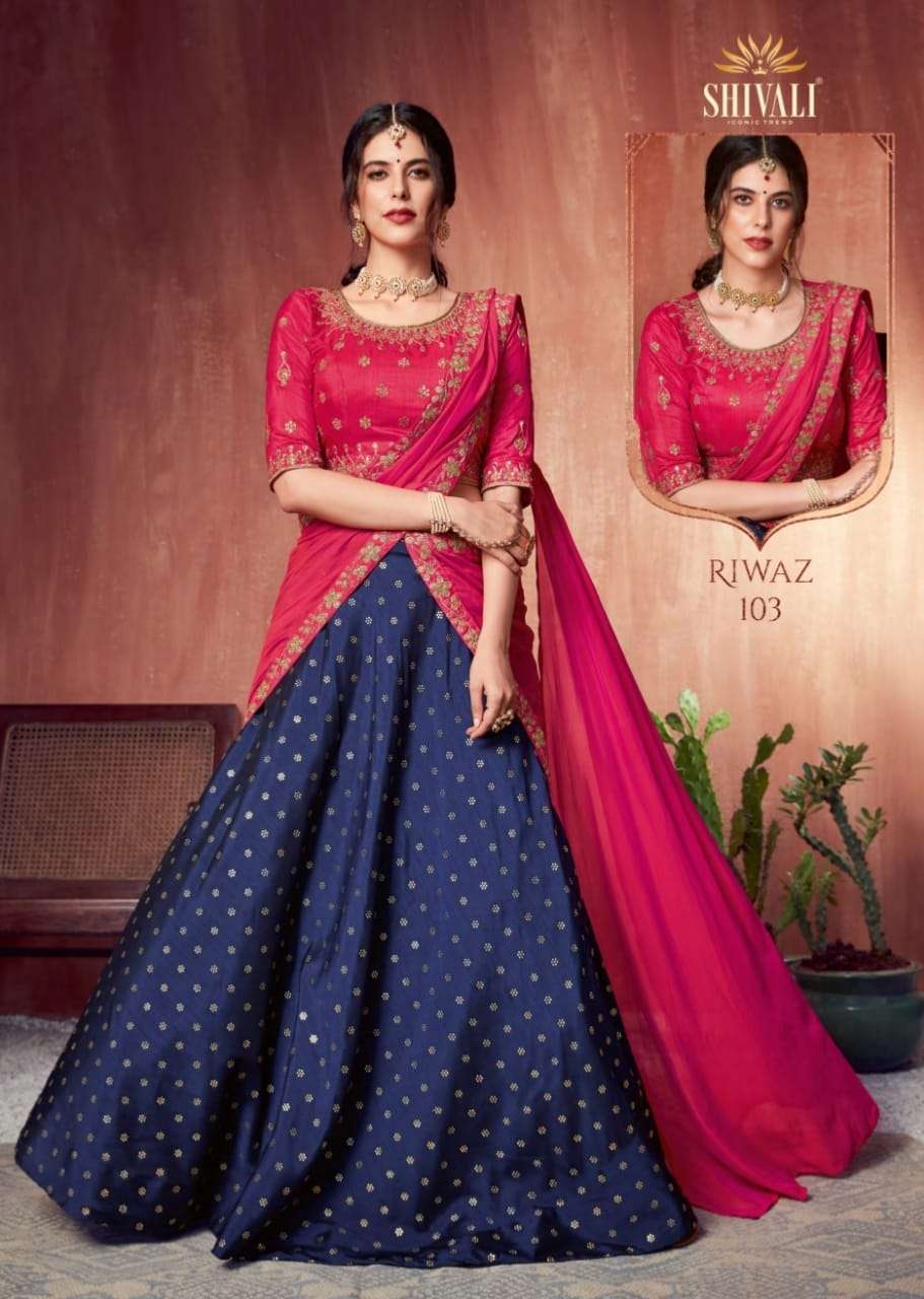 RIWAZ BY SHIVALI FASHION 101 TO 106 SERIES BEAUTIFUL COLORFUL FANCY WEDDING COLLECTION OCCASIONAL WEAR & PARTY WEAR FANCY LEHENGAS AT WHOLESALE PRICE