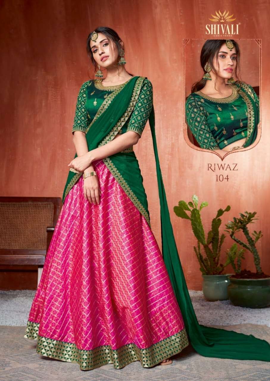 RIWAZ BY SHIVALI FASHION 101 TO 106 SERIES BEAUTIFUL COLORFUL FANCY WEDDING COLLECTION OCCASIONAL WEAR & PARTY WEAR FANCY LEHENGAS AT WHOLESALE PRICE