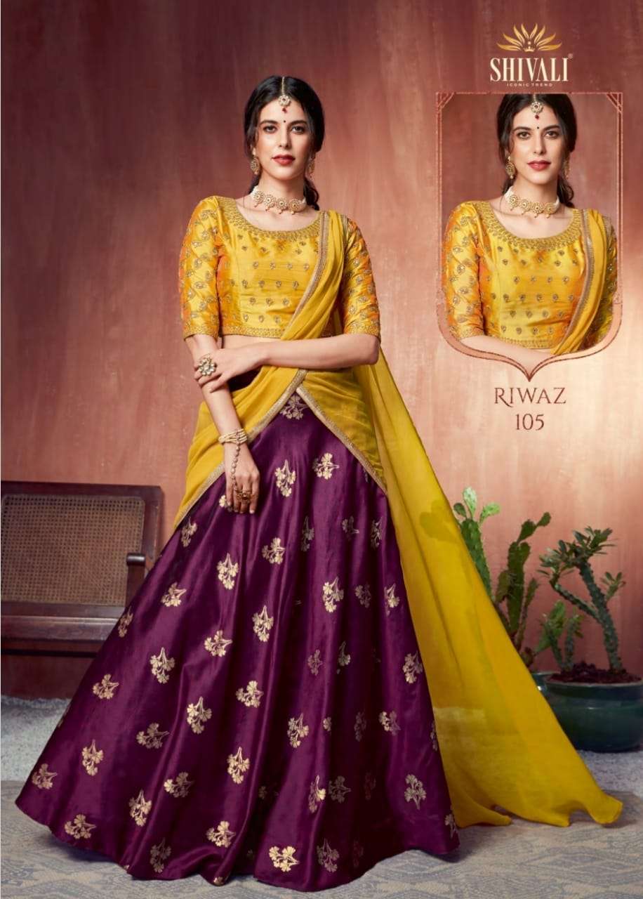 RIWAZ BY SHIVALI FASHION 101 TO 106 SERIES BEAUTIFUL COLORFUL FANCY WEDDING COLLECTION OCCASIONAL WEAR & PARTY WEAR FANCY LEHENGAS AT WHOLESALE PRICE