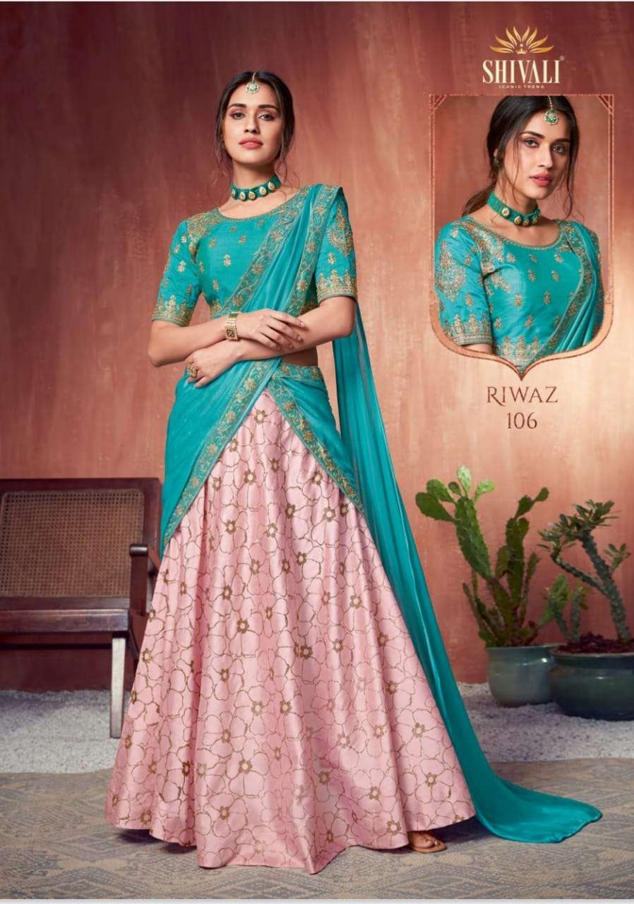 RIWAZ BY SHIVALI FASHION 101 TO 106 SERIES BEAUTIFUL COLORFUL FANCY WEDDING COLLECTION OCCASIONAL WEAR & PARTY WEAR FANCY LEHENGAS AT WHOLESALE PRICE