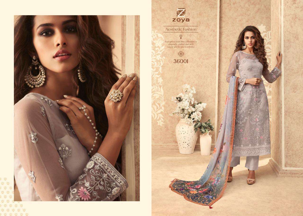 GRACE BY ZOYA 36001 TO 36007 DESIGNER COLLECTION SUITS BEAUTIFUL STYLISH FANCY COLORFUL PARTY WEAR & OCCASIONAL WEAR BUTTERFLY NET WITH HEAVY EMBROIDERED DRESSES AT WHOLESALE PRICE