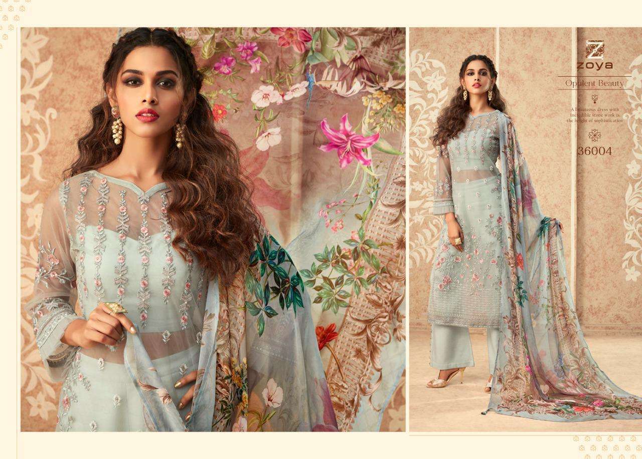 GRACE BY ZOYA 36001 TO 36007 DESIGNER COLLECTION SUITS BEAUTIFUL STYLISH FANCY COLORFUL PARTY WEAR & OCCASIONAL WEAR BUTTERFLY NET WITH HEAVY EMBROIDERED DRESSES AT WHOLESALE PRICE