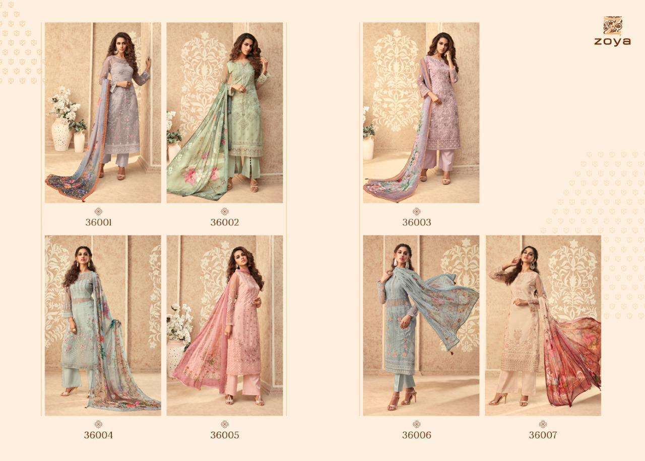 GRACE BY ZOYA 36001 TO 36007 DESIGNER COLLECTION SUITS BEAUTIFUL STYLISH FANCY COLORFUL PARTY WEAR & OCCASIONAL WEAR BUTTERFLY NET WITH HEAVY EMBROIDERED DRESSES AT WHOLESALE PRICE
